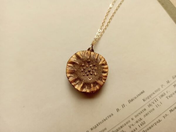 ceramic gold-brown flower diffuser necklace