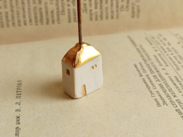 golden little house incense holder