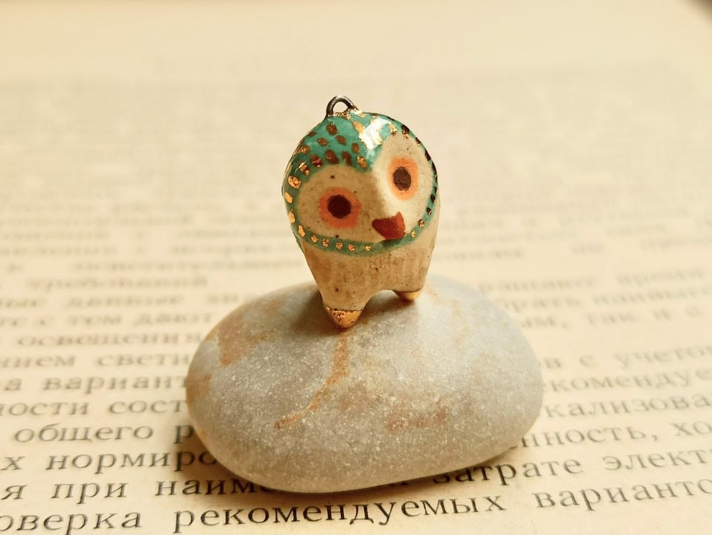 mint green owl ceramic diffuser necklace